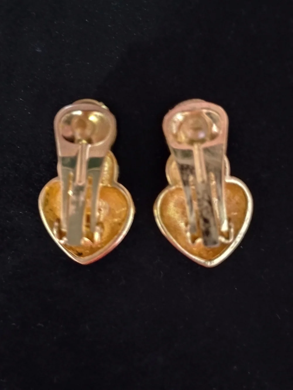 Gold-Tone Heart Drop Earrings Clipon with Pearl and Crystal Accents